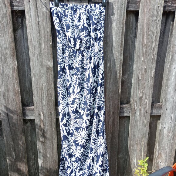 Lilly Pulitzer Emmett Maxi In the Groove Navy White Strapless Dress Sz Small - Picture 5 of 6